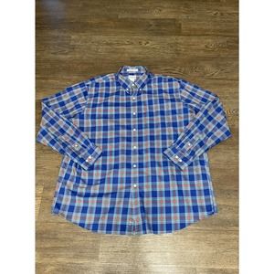LL Bean Traditional Fit Flannel Shirt Cotton Blue Green Plaid Mens XL REG